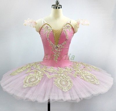 Akeylia 粉色丝绒芭蕾舞tutu裙量身定制比赛表演出服11层硬纱手工