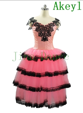 芭蕾舞浪漫长裙橙色4层软纱专业定制黑橙色古典芭蕾舞长裙西瓜红