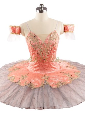 Jina dance 无弹力提花橘橙色芭蕾tutu国际比赛服量身定制帕基塔