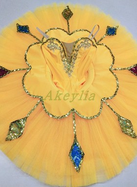 Akeylia金黄色小丑芭蕾舞演出硬纱裙芭蕾比赛服定制滑稽搞笑角色
