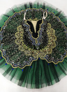 黑绿色芭蕾tutu经典款艾斯米拉达量身定制黑金色比赛表演出成人款