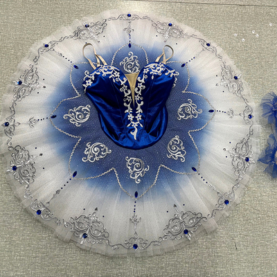 Akeylia 蓝鸟芭蕾舞裙tutu定制蓝白渐变国际比赛演出服7层硬纱