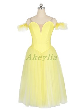 鹅黄色浪漫芭蕾舞长裙专业咖啡色芭蕾表演出服软纱长裙天蓝色