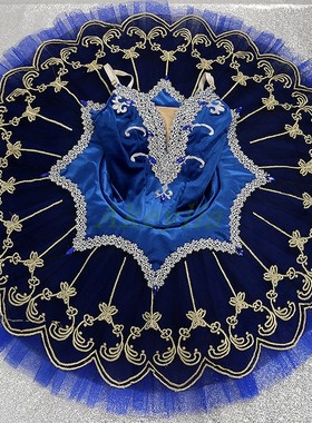 深蓝色ballet tutu蓝金色 芭蕾舞蓝鸟艺考表演比赛裙女款7层硬纱