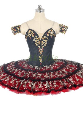 Jina dance 无弹力缎面专业tutu黑红色量身定制国际比赛演出服