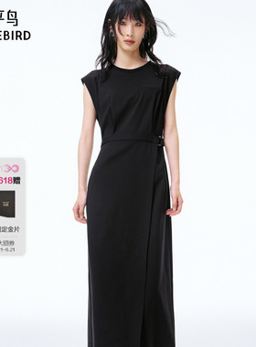 太平鸟无袖设计感连衣裙黑色夏新收腰长裙品质时尚女A1FAF2253