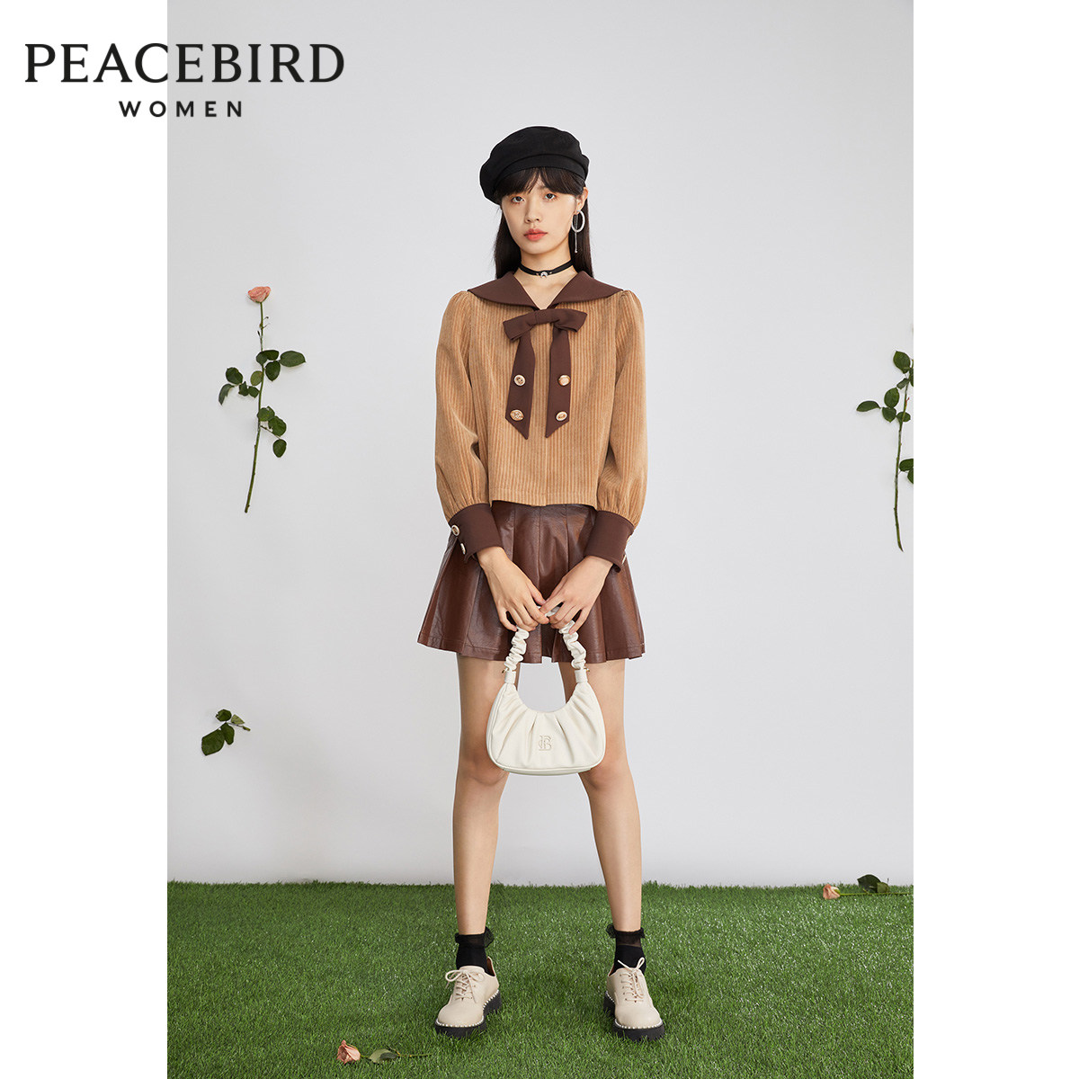 【商场同款】太平鸟2020秋冬新款学院领拼色外套A5BBA4A99