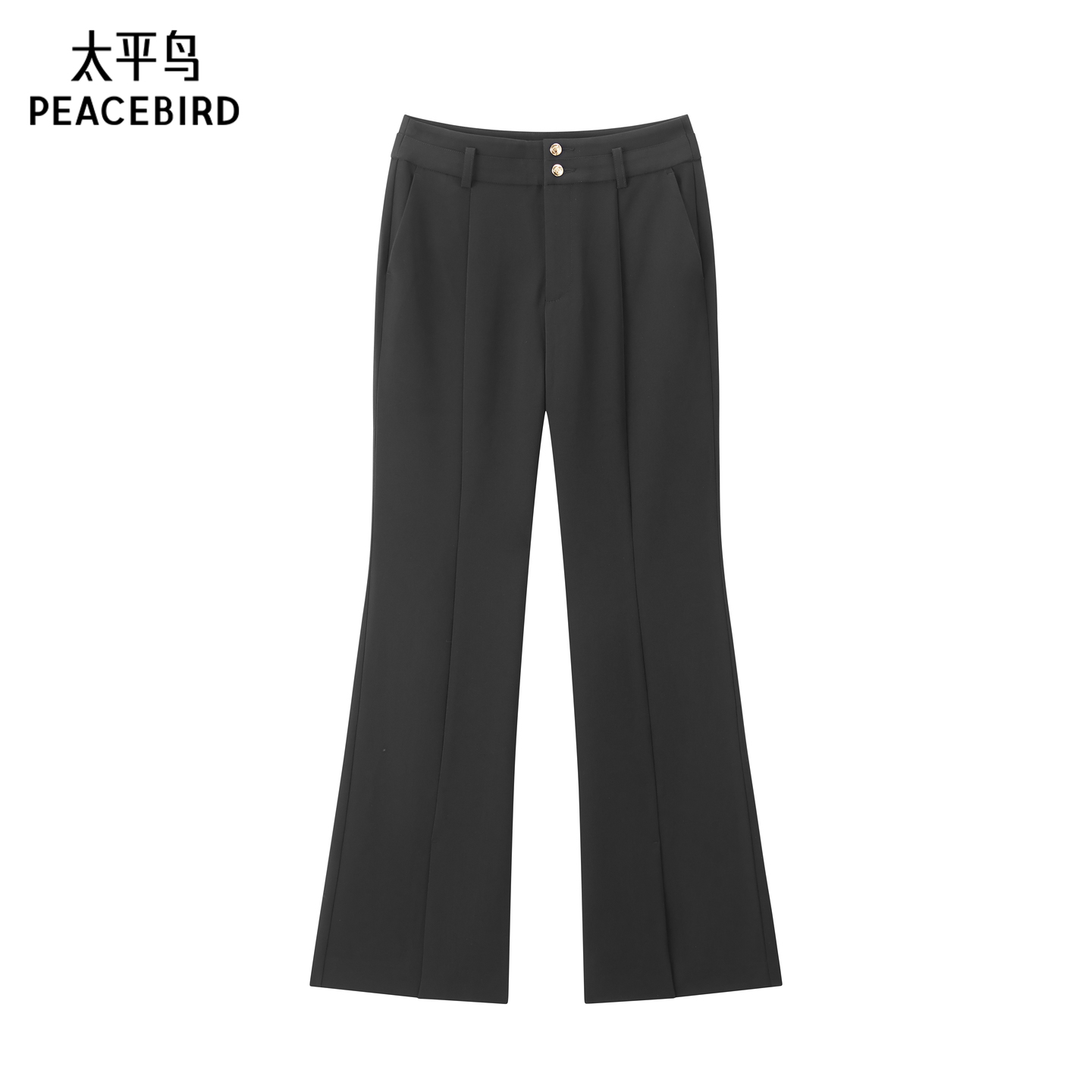 太平鸟高腰黑色微喇休闲裤2025年超模裤喇叭阔腿裤子女A1GBE3449