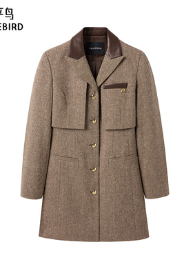 太平鸟女装2024秋季款假两件西装连衣裙A1FAE3462