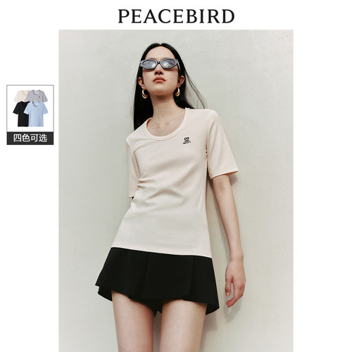 U领针织衫短袖上衣修身太平鸟