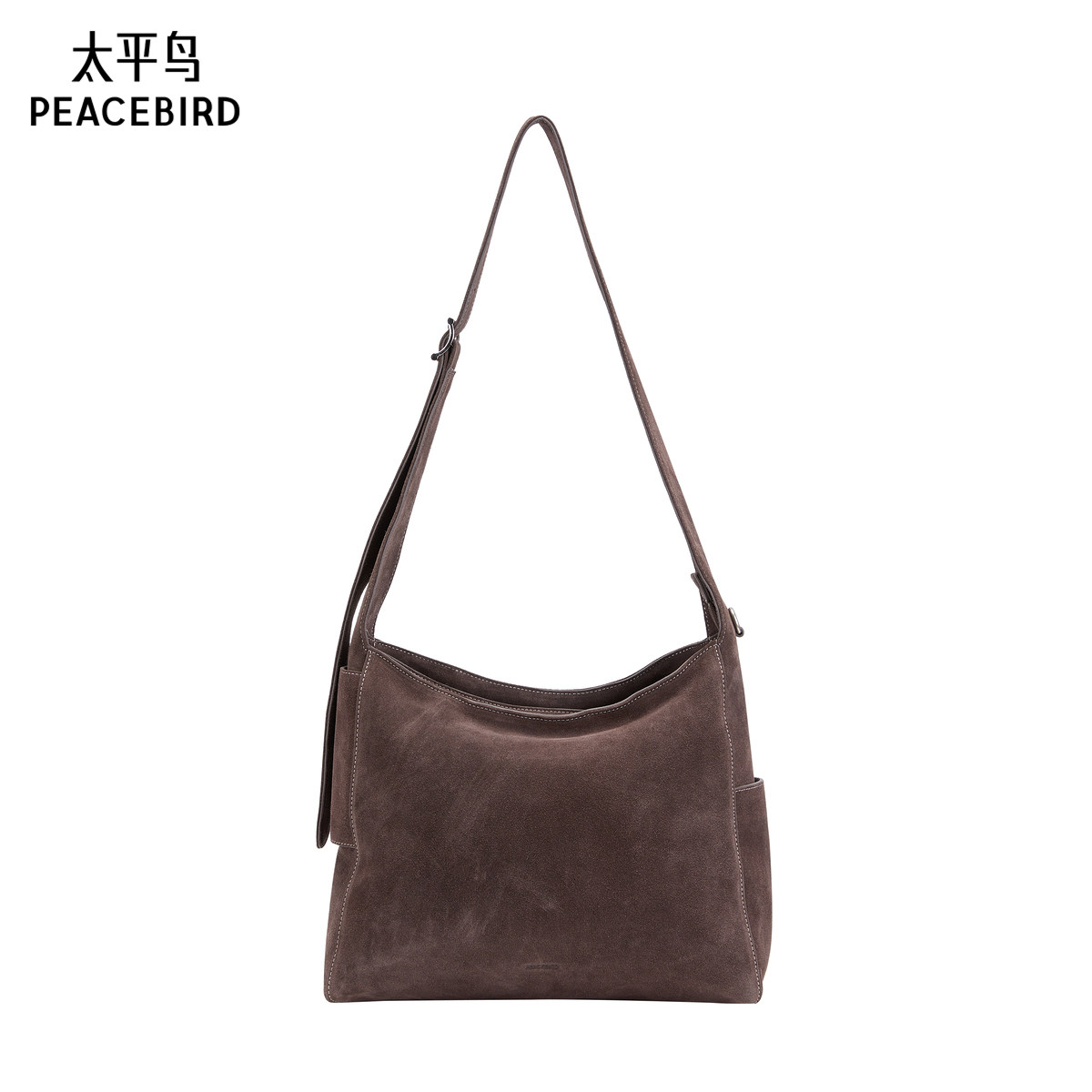 【商场同款】太平鸟棕色仿麂皮绒单肩斜跨女士包袋新款A1YFF4179