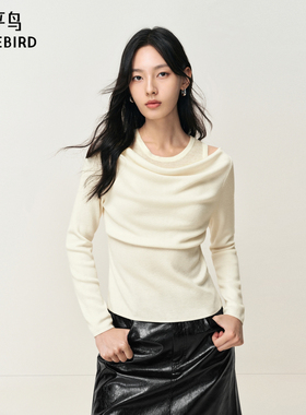 【商场同款】太平鸟女士优雅假两件荡领羊毛混纺针织衫A1EEF4711