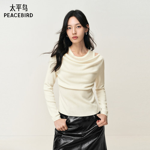 太平鸟女士优雅假两件荡领羊毛混纺针织衫A1EEF4711