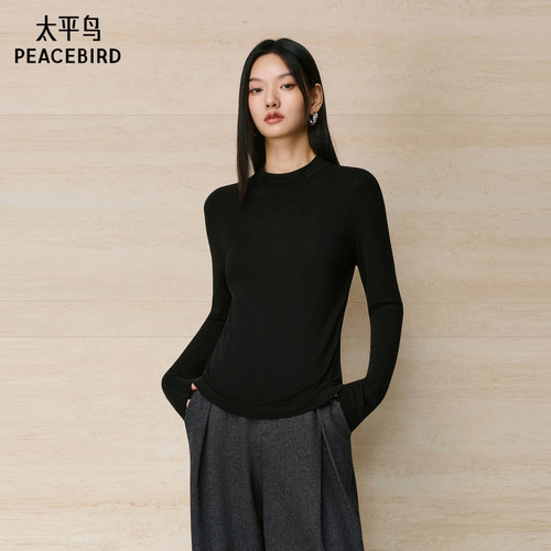 太平鸟莱赛尔半高领短袖T恤