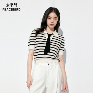 时尚 太平鸟女装 条纹线套衫 新款 针织上衣A1EED2C71 年夏季