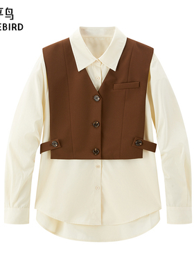 太平鸟女装年秋季款可脱卸马甲衬衫A1CAE3480