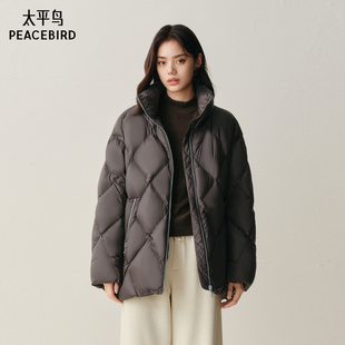 太平鸟15D立领一手长保暖羽绒服女棕色2025年新款 泡芙系列