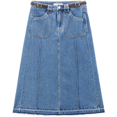 太平鸟女装24年韩版秋季款贴袋牛仔长裙A1HFE3213