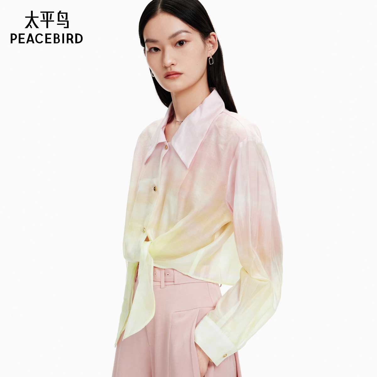 太平鸟晕染渐变长袖衬衫夏季款衬衣A1CAE2715