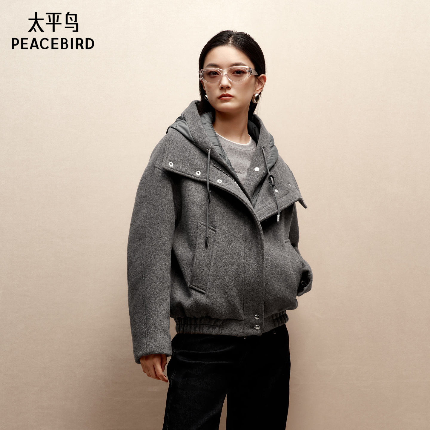 【商场同款】太平鸟羊毛呢两件套绗线自发热棉内胆棉服A1ACF4309