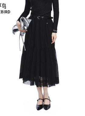 太平鸟女装蛋糕纱裙新款大A字伞形半身裙长裙A1GFF1244