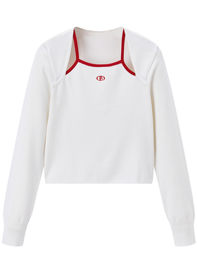 太平鸟女装春季款假两件修身线套衫时尚针织上衣A3EEE1224