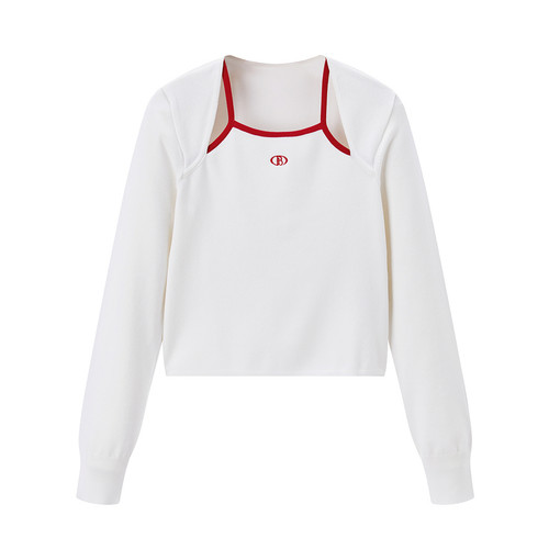 太平鸟女装春季款假两件修身线套衫时尚针织上衣A3EEE1224