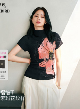 【氧化菊同款】太平鸟三宅风褶皱索玛花短袖T恤夏新款女修身上衣