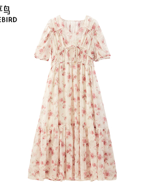 【商场同款】太平鸟女装2025年夏季款花卉纹样连衣裙A1FAE2889