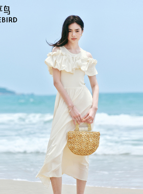 【商场同款】太平鸟女装2025夏季新款花苞装饰连衣裙A1FAF2544