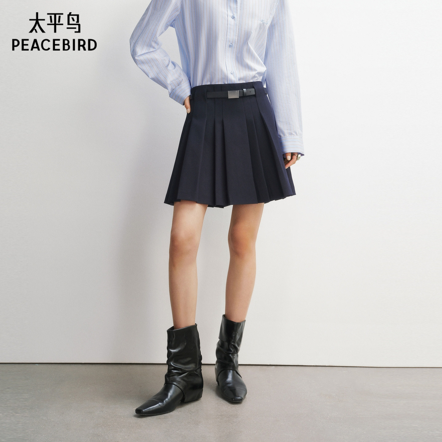 【商场同款】太平鸟含羊毛百褶半身裙A字短裙高级感新品A1GEG1