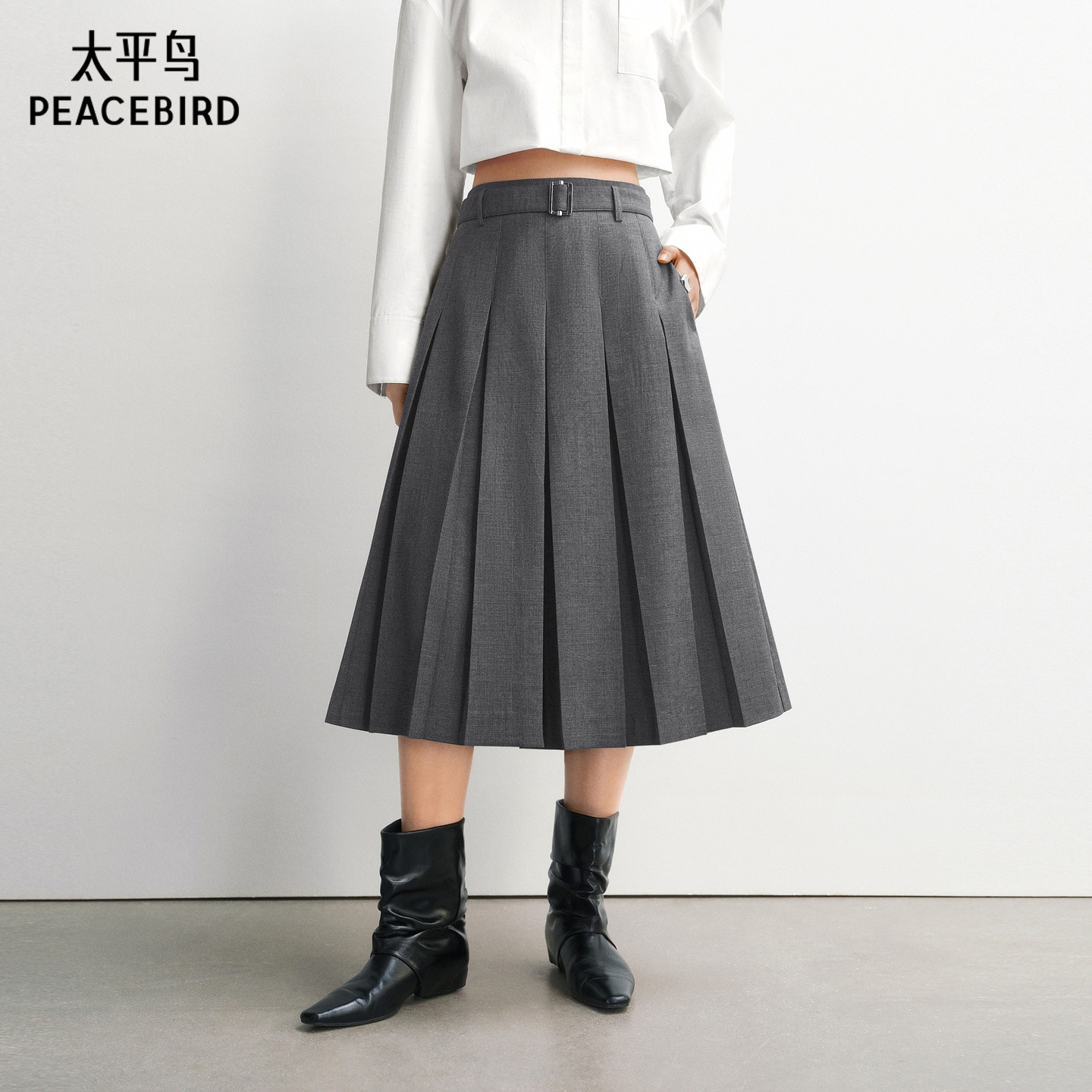 【商场同款】太平鸟26春款宽松阔腿格纹裙裤西装休闲裤A1GBG1