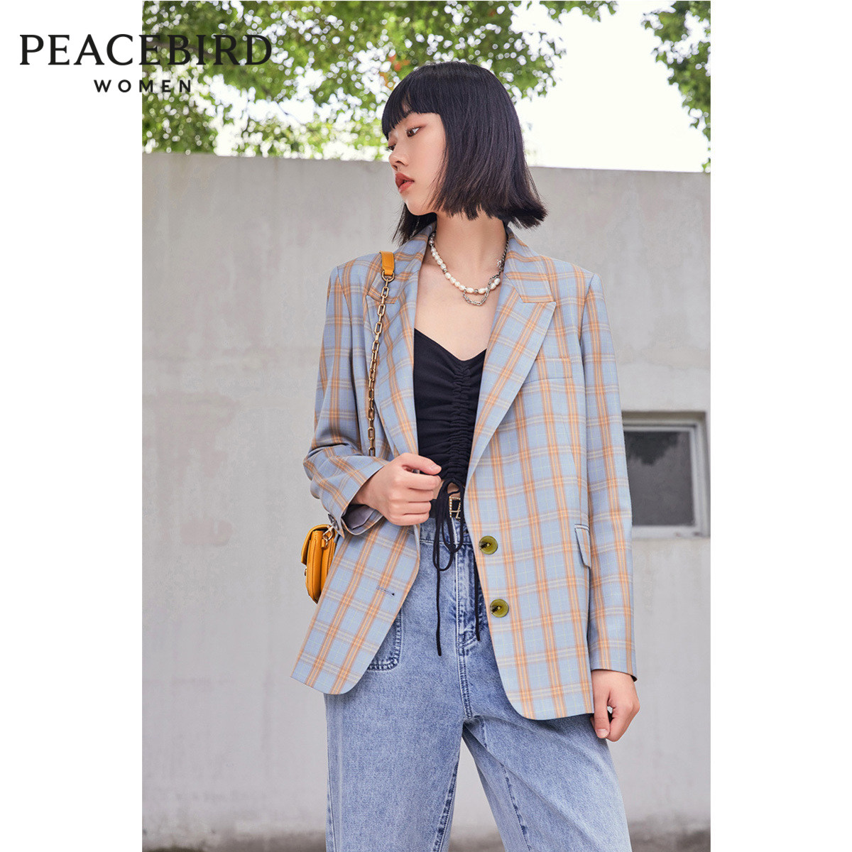 【商场同款】太平鸟2020秋季新款时尚格纹西装A1BAA3808