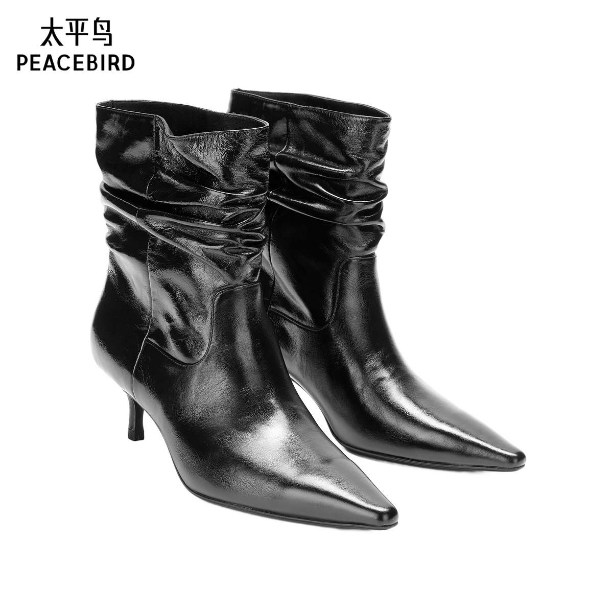 高跟尖头时尚黑色气质短靴