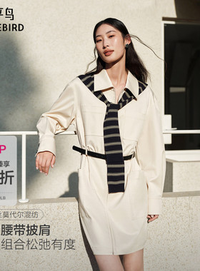 【商场同款】太平鸟桑蚕丝披肩连衣裙女通勤衬衫连衣裙A1FAG1503