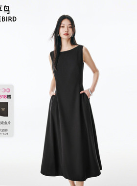 太平鸟女装夏新款黑色无袖品质时尚连衣裙长裙女气质裙子A1FAF241