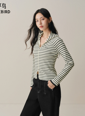 【商场同款】太平鸟新款桑蚕丝羊毛混纺条纹连帽针织衫A1EDF4334
