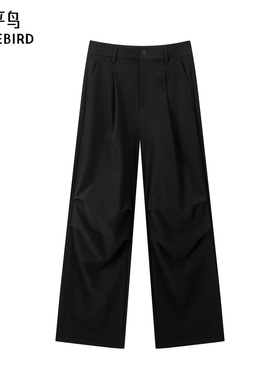 太平鸟高腰黑色休闲裤2025年夏季新款阔腿直筒运动长裤A3GBE3580