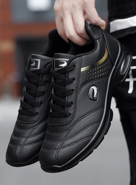 鳄鱼2026款黑色增高透气防水旅游鞋户外运动休闲鞋真皮气垫波鞋男