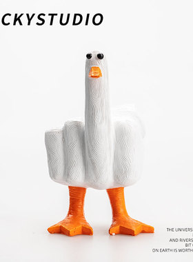 新款Duck You创意中指鸭桌面装饰个性雕像树脂工艺品摆件