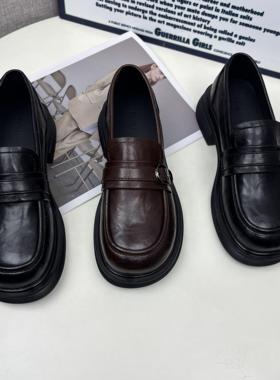 乐福鞋女厚底2025新款百搭黑色英伦风小皮鞋一脚蹬学院风jk单鞋女