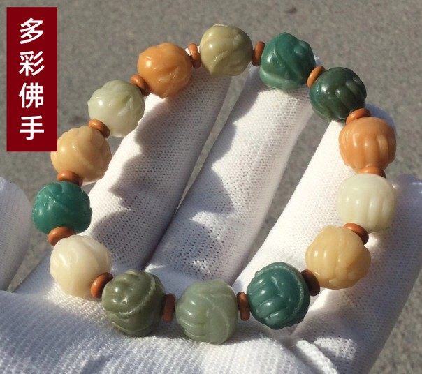 天然菩提根雕刻佛手多彩多宝散珠子手串项链DIY风化隔珠背云配饰