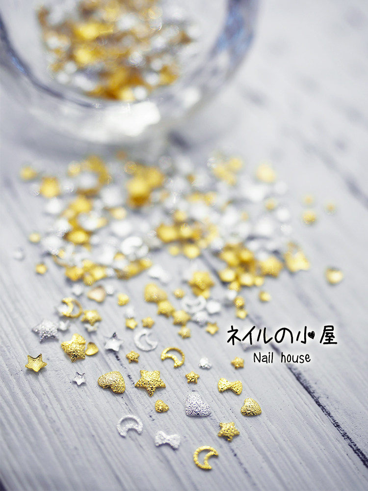 爱心磨砂金属月亮五角星美甲饰品