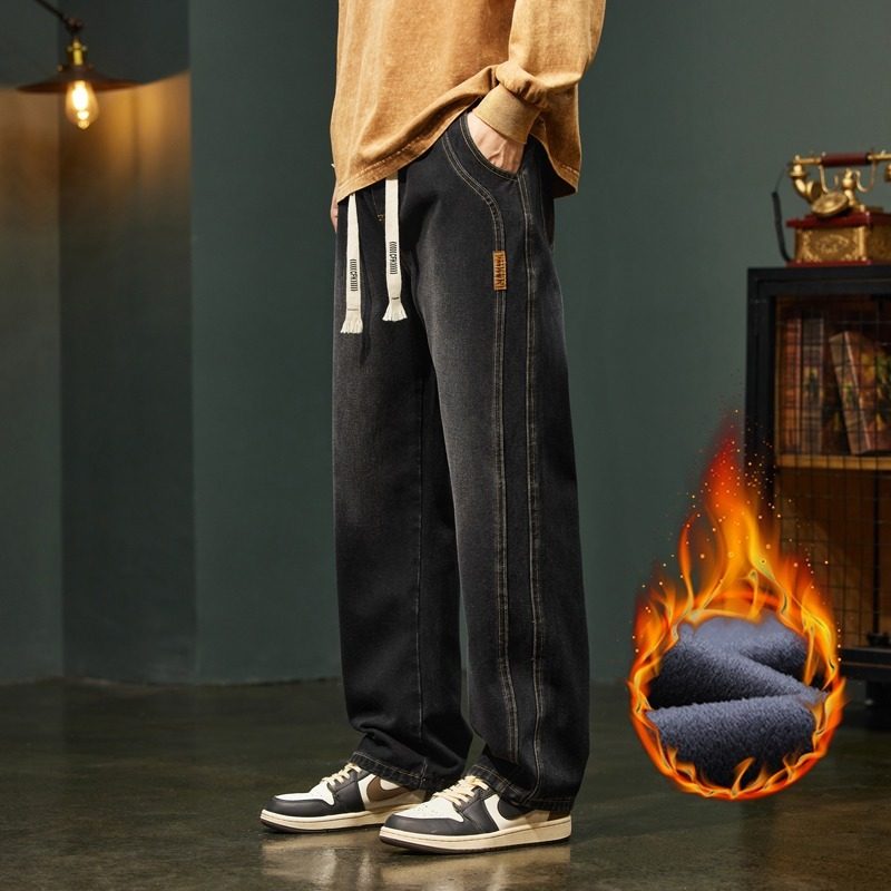 秋冬季美式加绒加厚牛仔裤男新款直筒宽松阔腿男裤潮流男生长裤子,男装,牛仔裤,淘宝优惠券,粉丝福利购,淘宝优惠卷