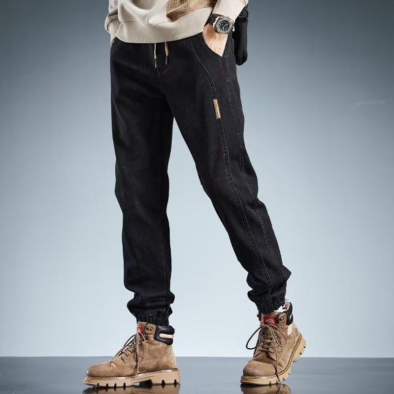 春秋新款美式重磅牛仔裤男士潮牌休闲束脚长裤宽松百搭运动哈伦裤,男装,牛仔裤,淘宝优惠券,粉丝福利购,淘宝优惠卷