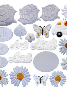 白色OK布贴玫瑰花朵酒店台布桌布床单被套补丁贴花衣裙熨烫修补贴