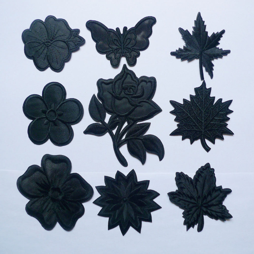 黑色足球刺绣玫瑰花朵布贴补丁贴微章修补衣服裤子破洞遮污布贴花