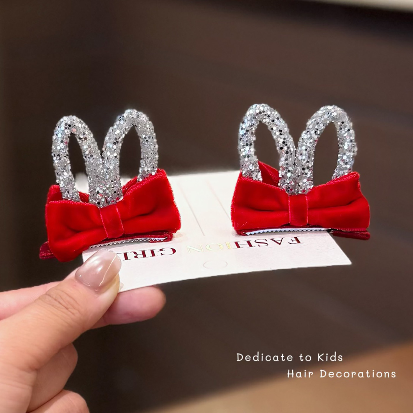 儿童新年红色发夹闪钻兔耳朵丝绒蝴蝶结侧边夹女童可爱不伤发头饰,童装/婴儿装/亲子装,发饰,淘宝优惠券,粉丝福利购,淘宝优惠卷