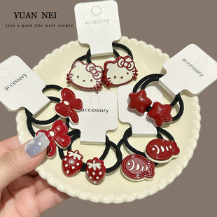 百搭马尾辫发绳儿童发饰喜庆节日女孩皮筋可爱小猫头饰耐用发圈女