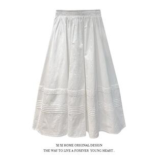 港风蕾丝花边白色半身裙中长款高腰a字裙伞裙蓬蓬裙2025春夏新款